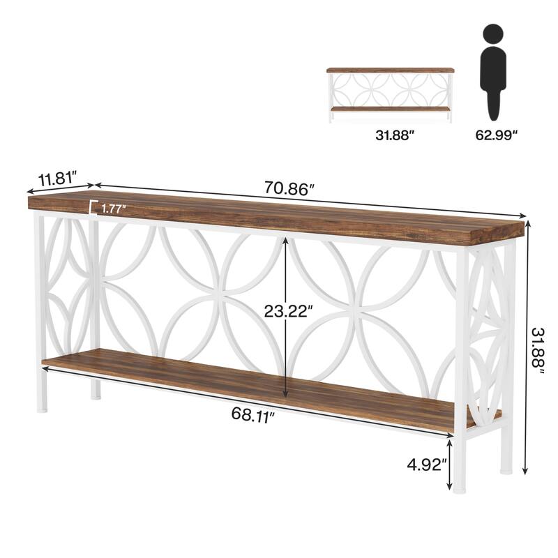 Extra Long Sofa Table with Metal Frame & Rustic Wood Finish - 70.86" L x 11.81" W x 31.88" H
