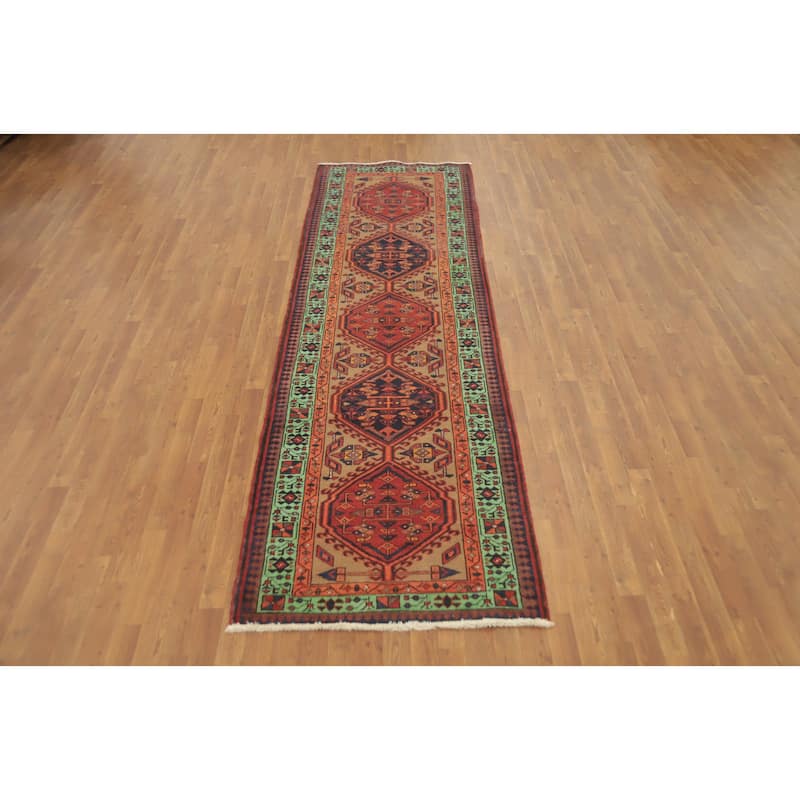 Hand Knotted Oriental 100% Wool Carpet Traditional Tribal Brown Ardebil Runner Rug - 10' 6'' X 3' 4''