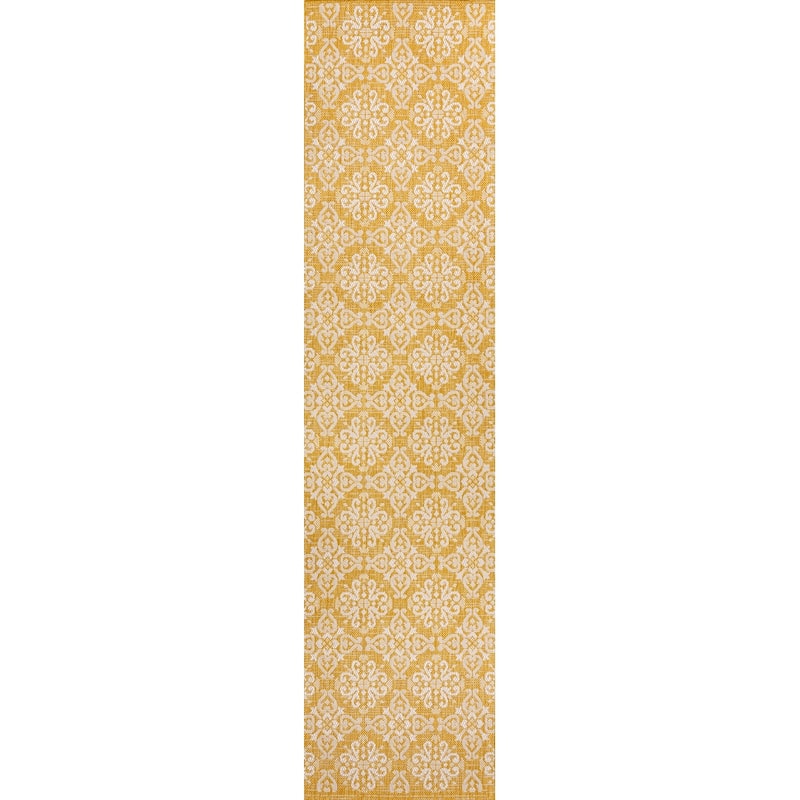 JONATHAN Y Maribel Traditional Mediterranean Tile Design Indoor/Outdoor Area Rug - 2 X 8 - Yellow/Cream