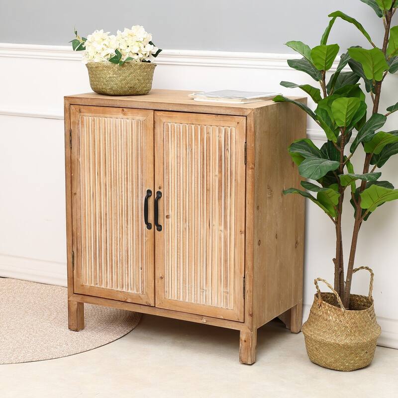 2-Door Wood Storage Cabinet - Natural Finish Accent Cabinet - Home Entryway Organizer