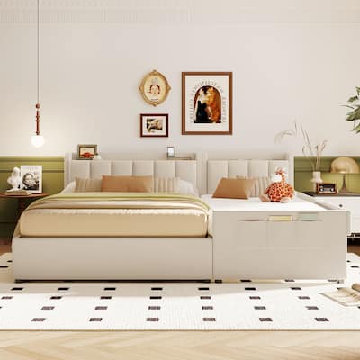 Twin XL Size Upholstered Platform Bed with Hydraulic Storage System