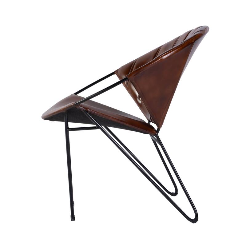 Harlan 18 in. Seat Height Round Leather and Iron Accent Chair