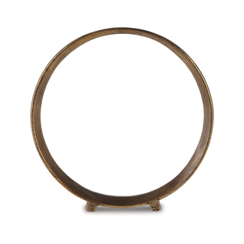 Dalie 15 Inch Sculpture, Set of 2, Round, Antique Brass Tone Cast Aluminium