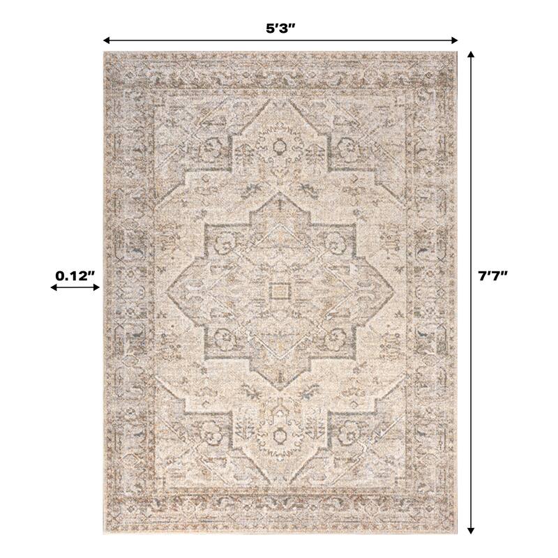 JONATHAN Y Retro Vintage Native American Medallion Machine-Washable Cream/Brown Area Rug