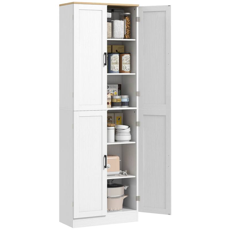 67" Freestanding Kitchen Pantry, 4-Door Storage Cabinet Organizer with Adjustable Shelves, Kitchen Cabinet - White