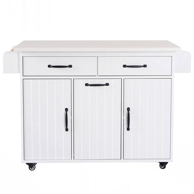 Kitchen Island with Trash Can Storage Cabinet, Kitchen Cart with Drop Leaf, Spice Rack