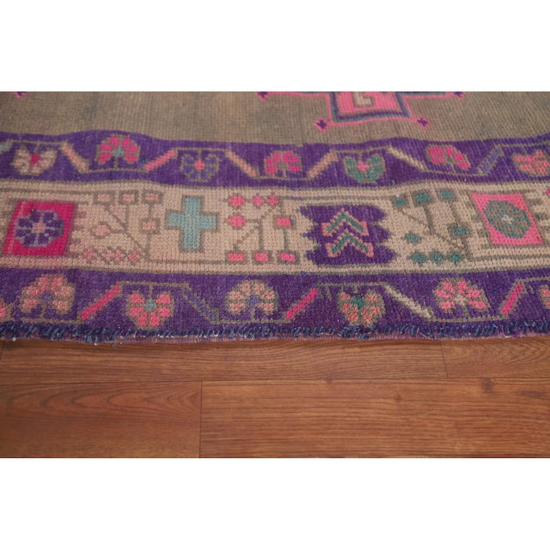 Hand Knotted Oriental 100% Wool Carpet Traditional Geometric Brown Lori Runner Rug - 12' 7'' X 4' 8''