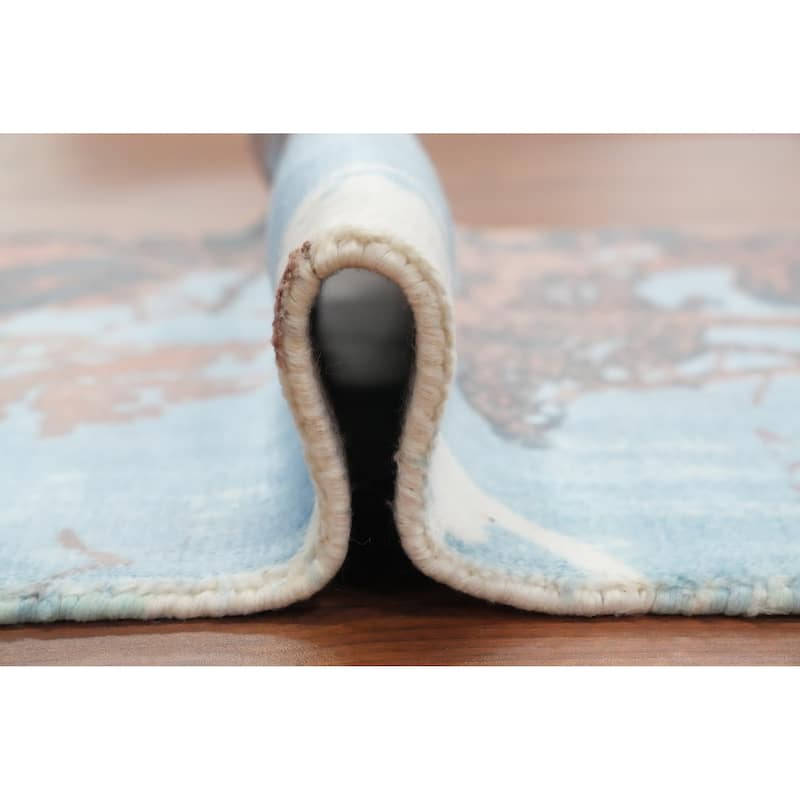 Hand Knotted Oriental Viscose Silk Carpet Modern Abstract Navy Blue & Blues Abstract Area Rug - 4' 0'' X 2' 0''
