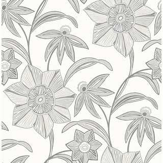 A-Street Prints Star Flower Charcoal Floral Trail Wallpaper