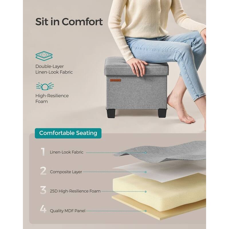 Velvet Ottoman Footrest with Storage, Tufted Design and Wooden Legs