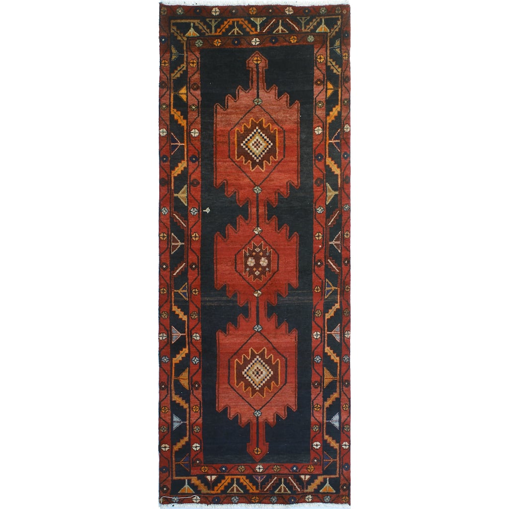 Fine Vintage Distressed Zaid Charcoal/Red Runner - 3'8" x 9'7"