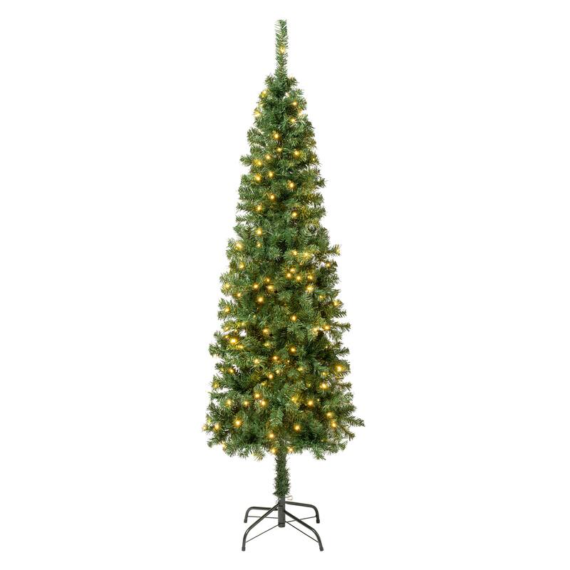 National Tree Company 6 ft. Pre-lit Artificial Linden Spruce Slim Wrapped Tree 250 Warm White LED Lights- UL - 6 Foot