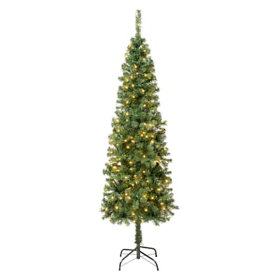 National Tree Company 6 ft. Pre-lit Artificial Linden Spruce Slim Wrapped Tree 250 Warm White LED Lights- UL - 6 Foot