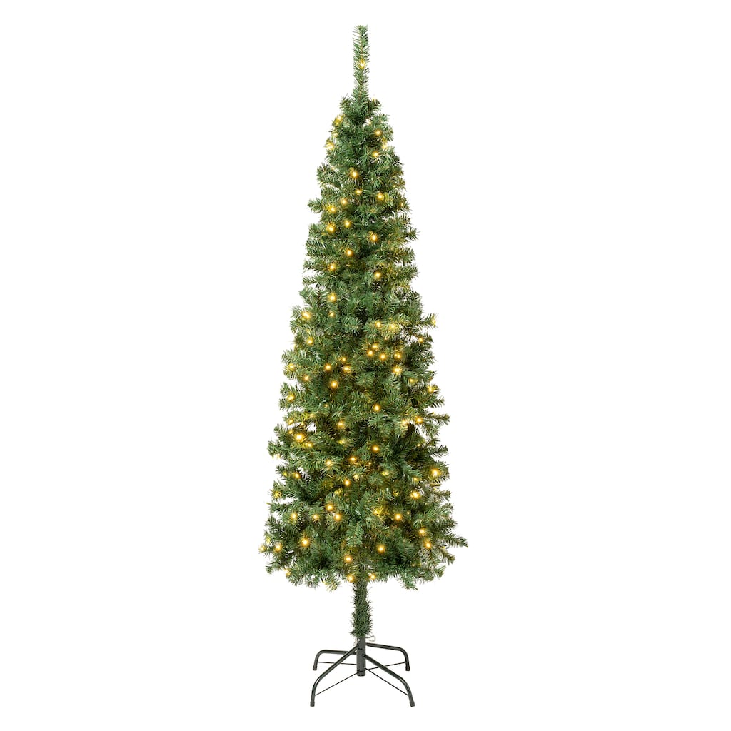 National Tree Company 6 ft. Pre-lit Artificial Linden Spruce Slim Wrapped Tree 250 Warm White LED Lights- UL - 6 Foot