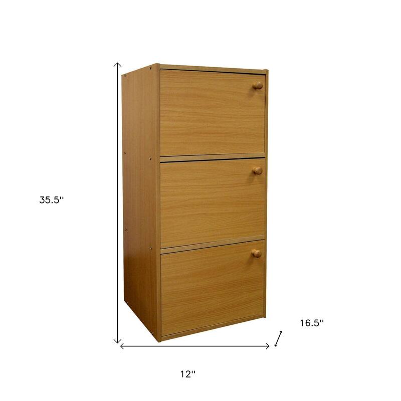 Vertical Natural Wood Bookcase with Doors and Shelves Perfect for Bedroom Storage and Display