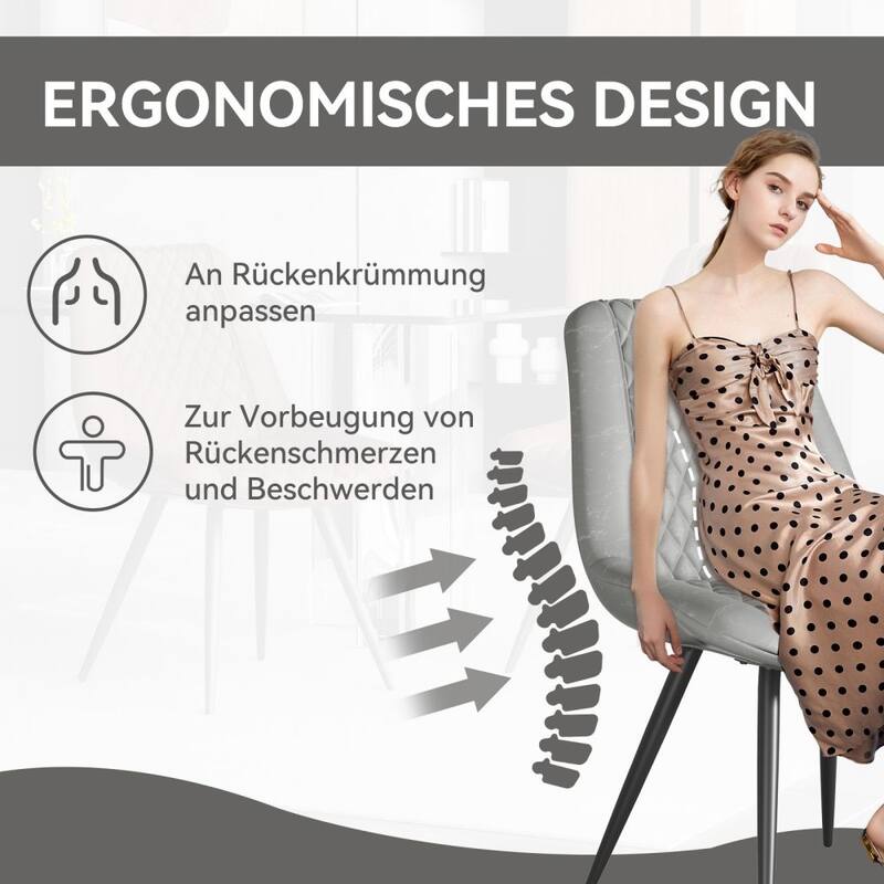 Leather Dining Chair with Metal Legs （Set of 2）