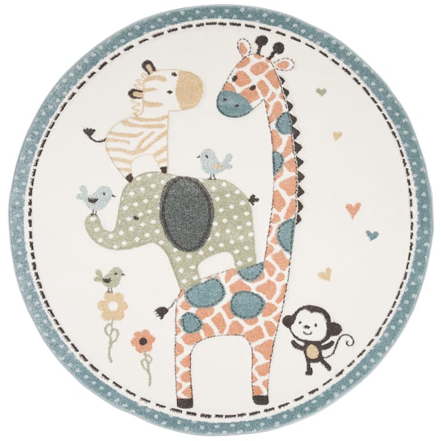 SAFAVIEH Carousel Kids Brandusa Animal Rug - 4' x 4' Round - Ivory