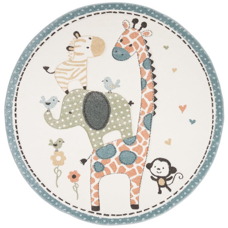 SAFAVIEH Carousel Kids Miharu Animal Rug - 4' Round - Ivory