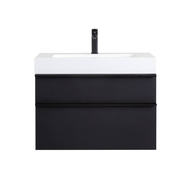 30 Inch Wall Mounted Bathroom Vanity with Integrated Acrylic Sink, 2 Soft-Close Drawers, Pre-Assembled,Modern Floating Cabinet