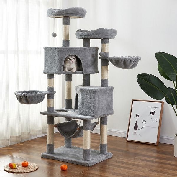 Multi-Level Cat Tree and Shelves with Flexible Pole Covered with Sisal. Opens flyout.
