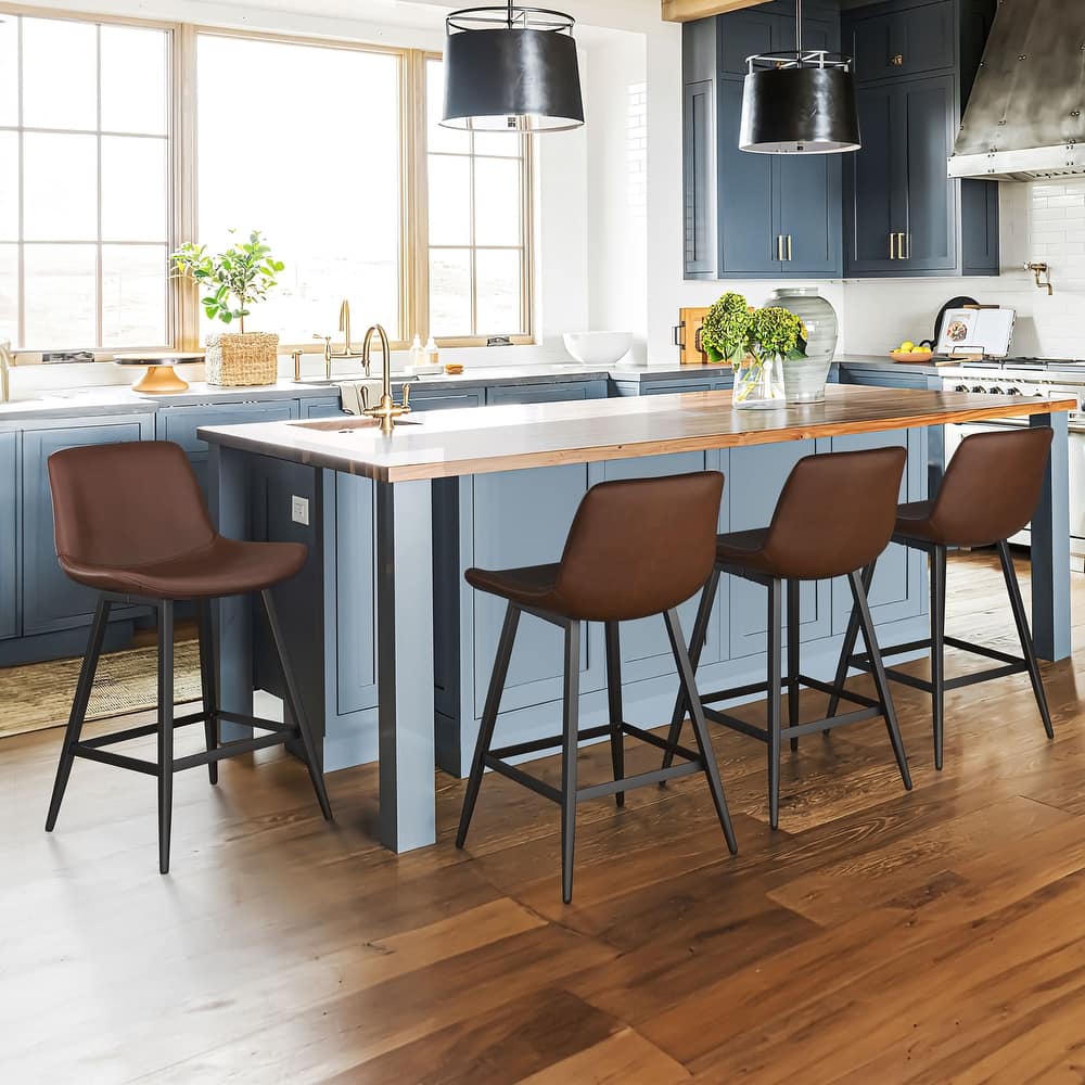 Modern Industrial Counter Stools Faux Leather Upholstered Counter Height Bar tools with Back