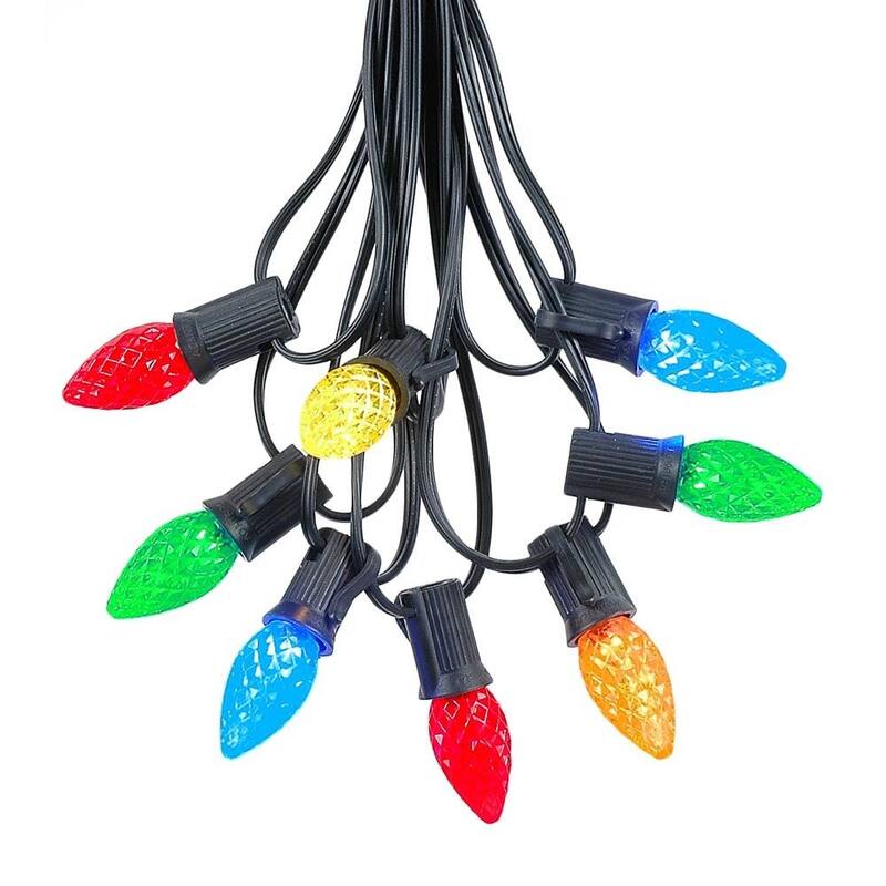 25 Foot C7 LED Christmas Light Set, Hanging String Lights, Black Wire - Multi