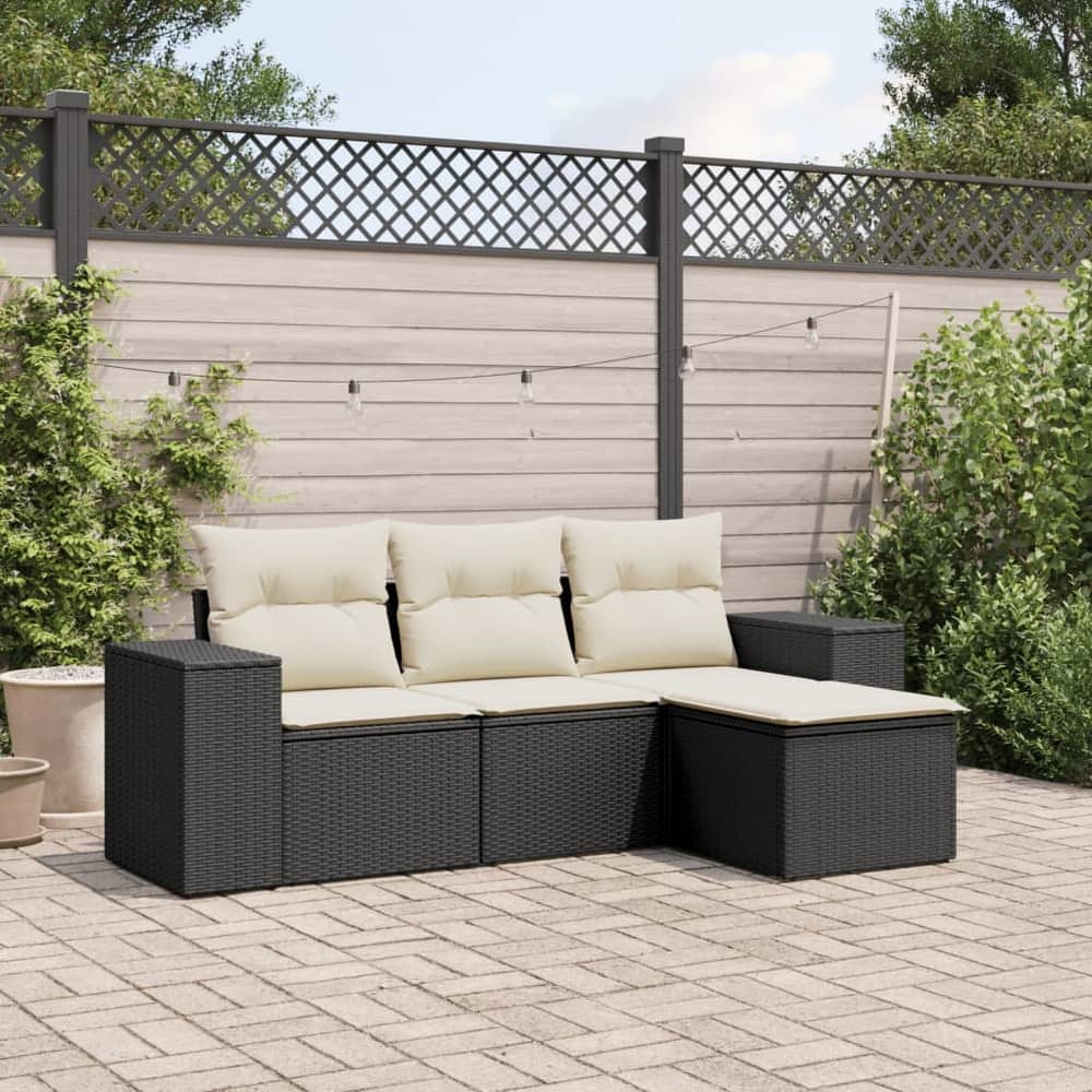 vidaXL Patio Sofa Set with Cushions Outdoor Conversation Furniture Poly Rattan - 21.7 x 21.7 x 14.6