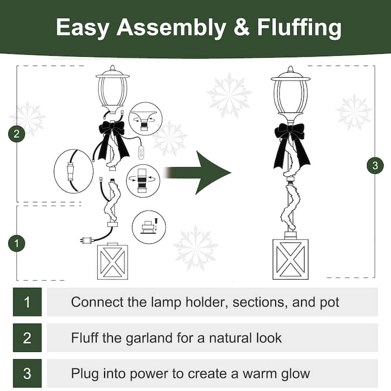 Puleo International 7' Pre-Lit Lamp Post Christmas Holiday Decor with 100 Warm White Twinkling LED Lights in Decorated Pot