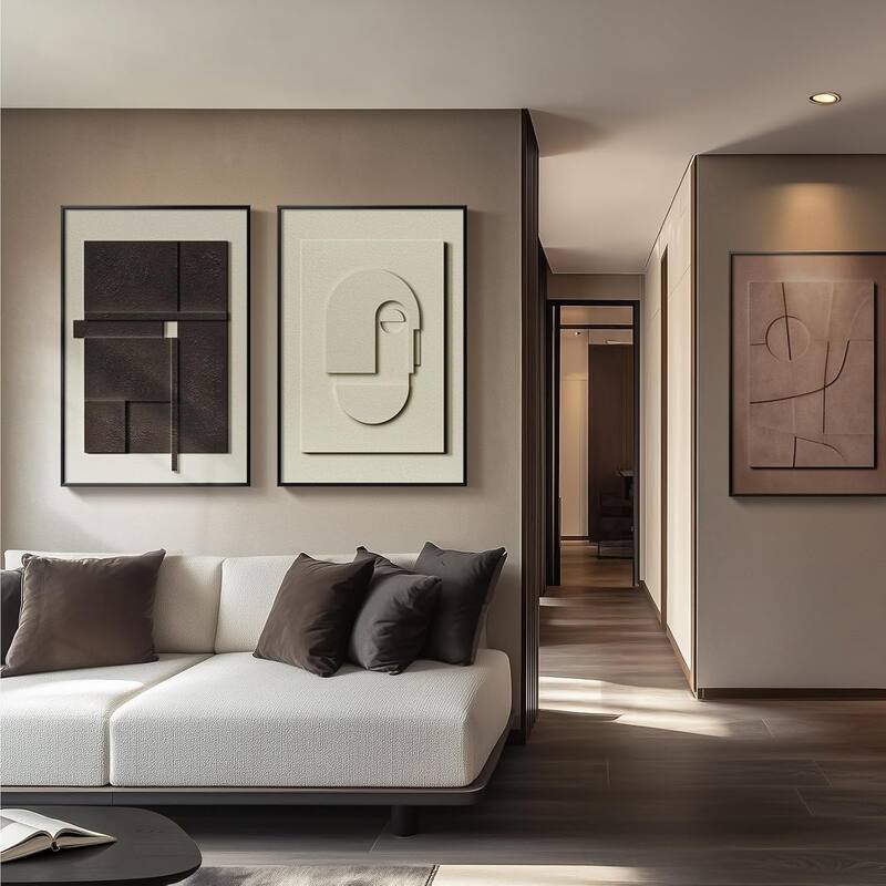 Modern Paintings Artwork for Walls, Black White Brown Geometric