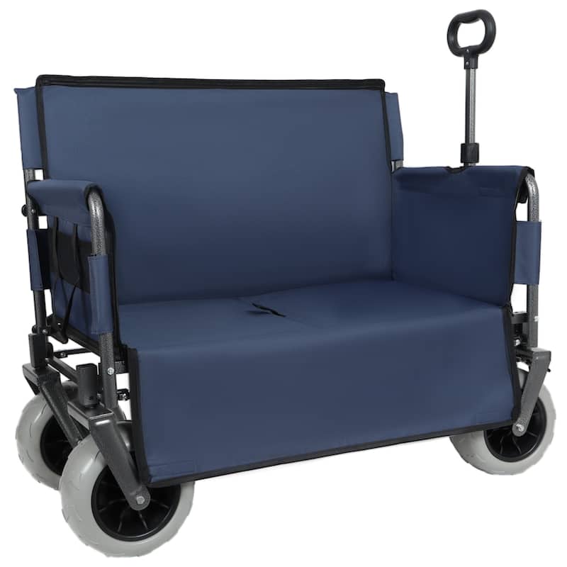 3-in-1 Folding Wagon Cart with Bench & 9″×4″ Beach Tires