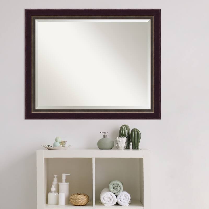 Beveled Wood Bathroom Wall Mirror - Signore Bronze Frame - Outer Size: 32 x 26 in