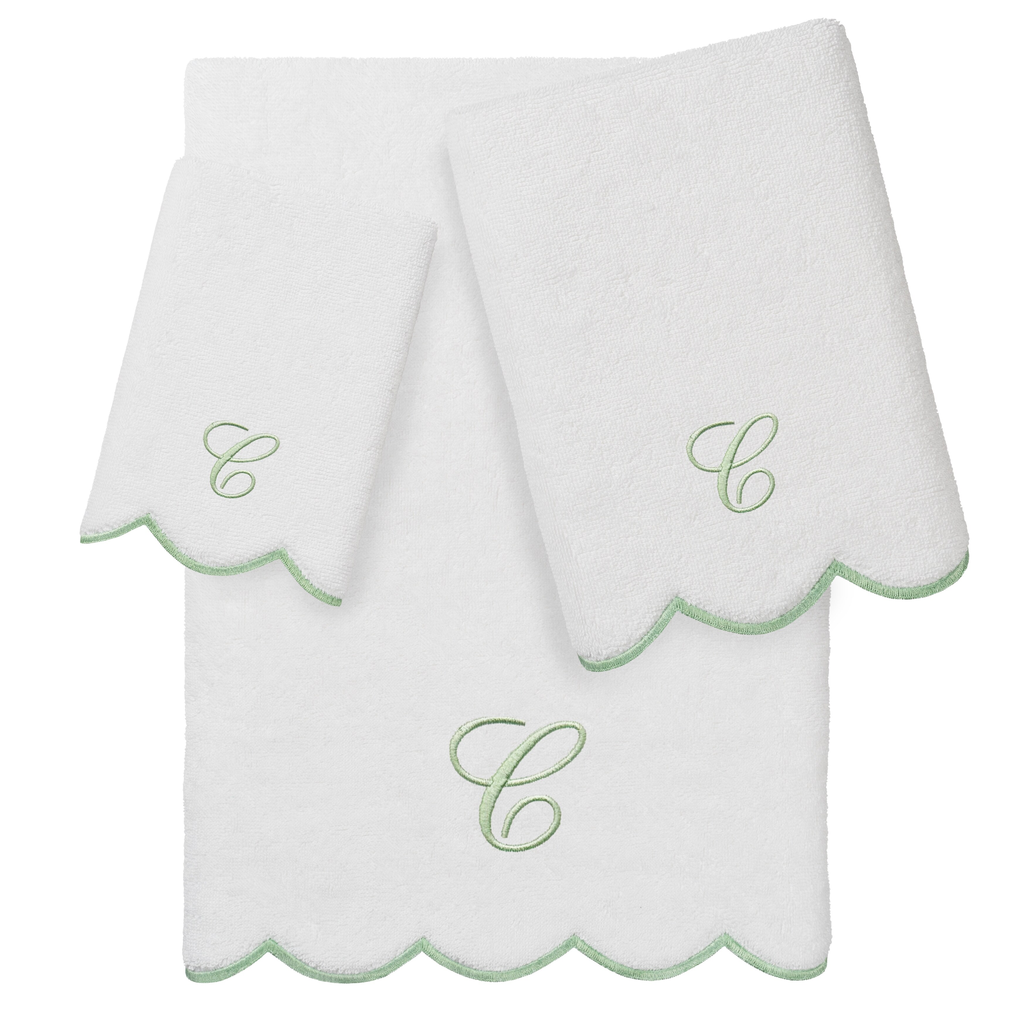 Authentic Hotel and Spa 100% Turkish Cotton Green ADORNIA Scallop Personalized 3 Piece Towel Set - 3 Piece Set