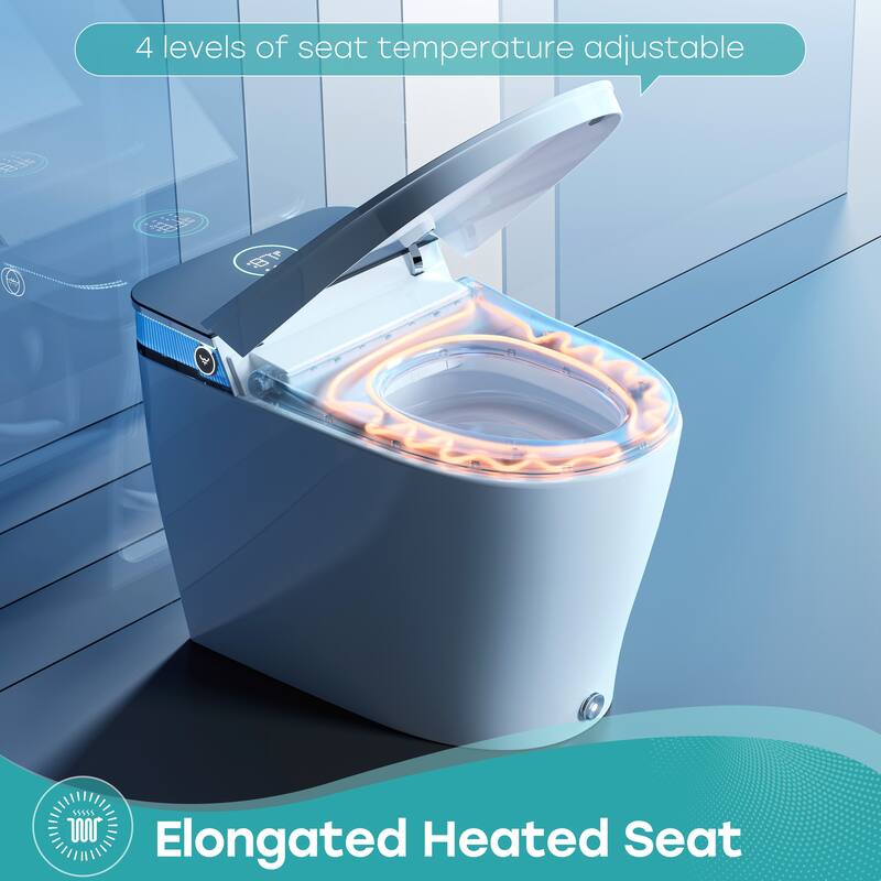 HOROW Luxury Elongated Smart Bidet Toilet in White with Ambient Light Built In Tank Auto Open Close and UV Sterilization