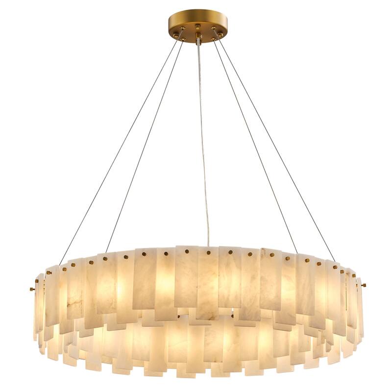 Modern Layered Alabaster Slice Chandelier, Round or Linear Pendant Light, D600-L1200 - Gold