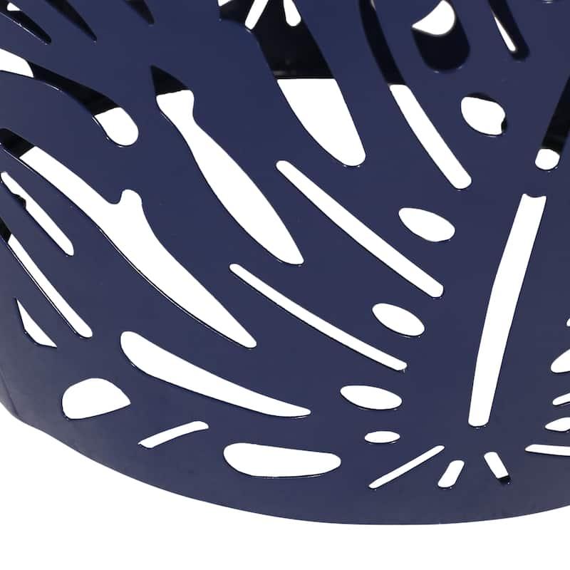 Steel Patio End Table, Round Side Table with Hollow Drum Design,Accent Table for Outdoor and Indoor Use