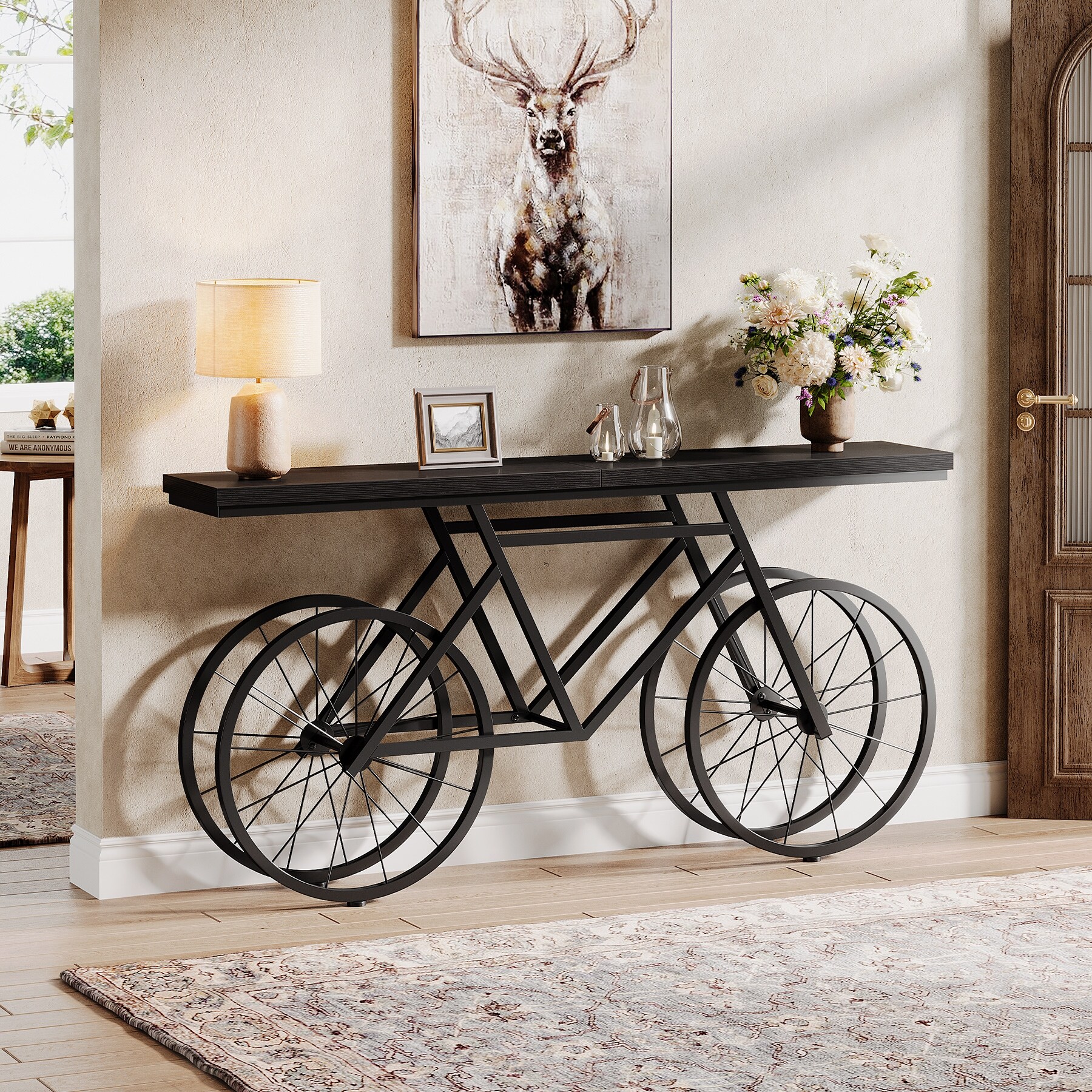 70.9-Inch Extra Long Console Table with Bicycle Metal Base - On