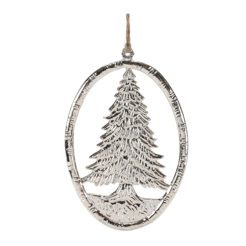 Set of 12 Metal Pine Tree Ornaments for Holiday Tree - Grey