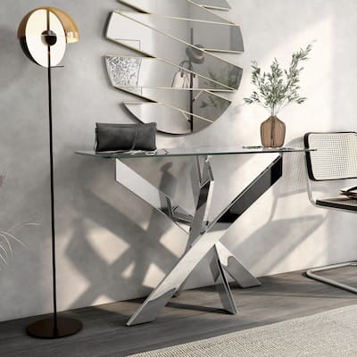 Furniture of America Dess Modern Glass Top 45-inch X-cross Sofa Table
