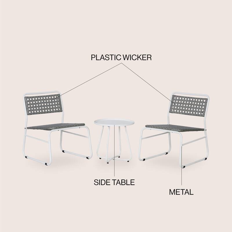 Selby 3-Piece Mid-Century Modern Faux Rattan Conversation Outdoor Patio Set, by JONATHAN Y
