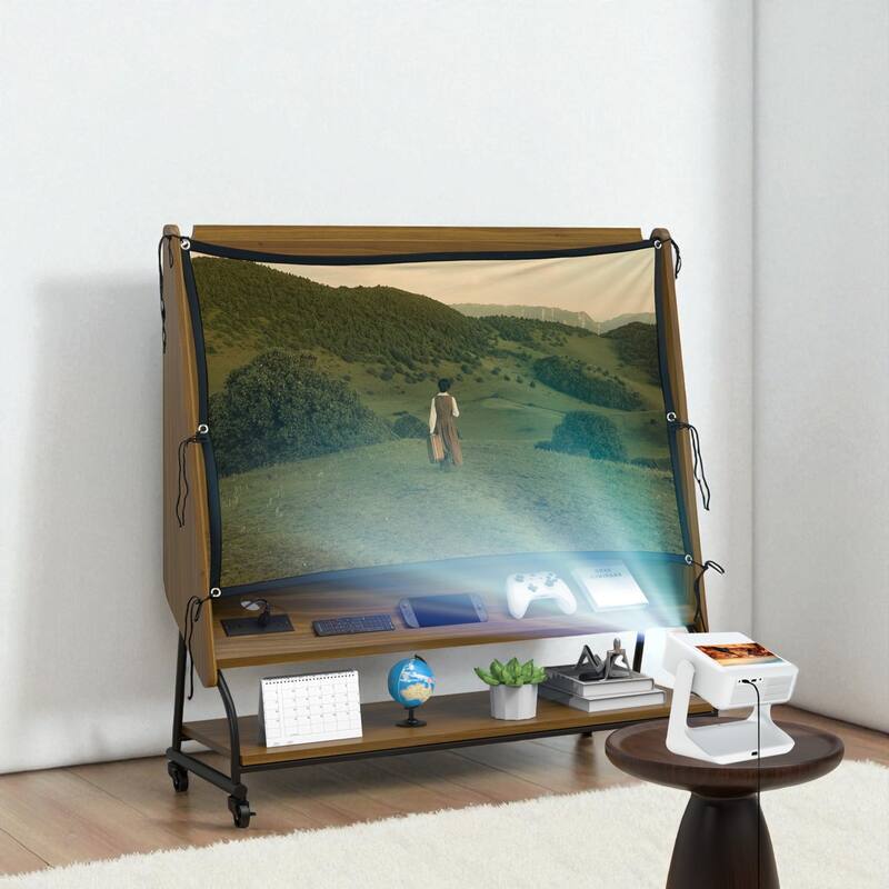 Mobile TV Stand with Mount for 32-50 Inch TVs, Rolling Adjustable Cart with Projector Screen and Power Outlets