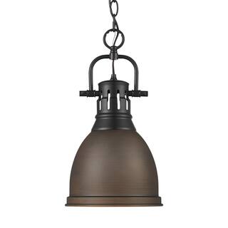 Yep by Golden Lighting Duncan 1-light 9in Chain Hung Pendant in Matte Black and Rubbed Bronze shade