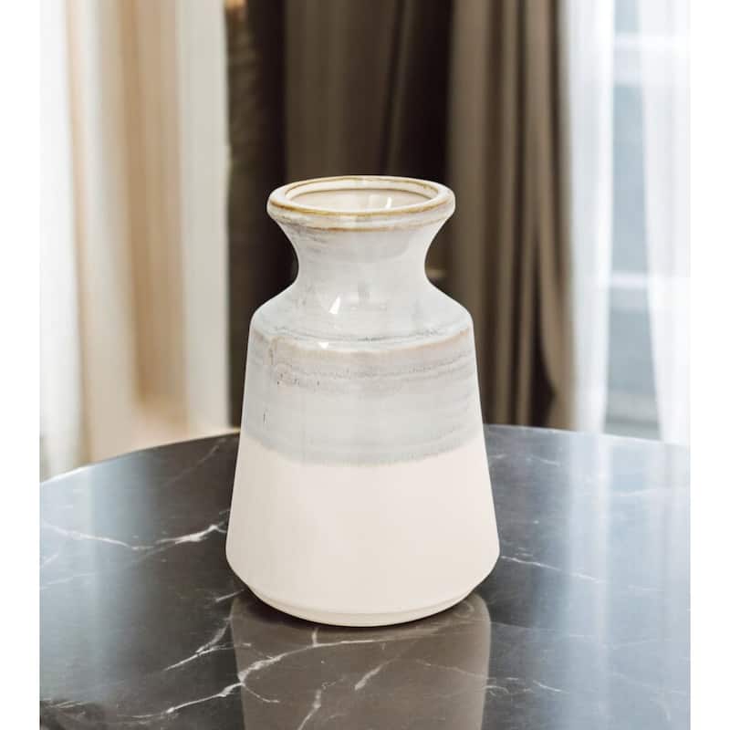 9" Blue And White Color Block Bud Ceramic Table Vase - 6 - White/Blue - 6
