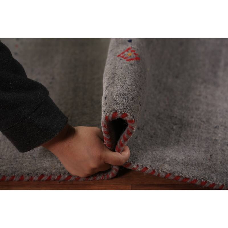 Gabbeh Oriental Area Rug Hand-Knotted Tribal Grey Wool Carpet - 5'8" x 7'7"