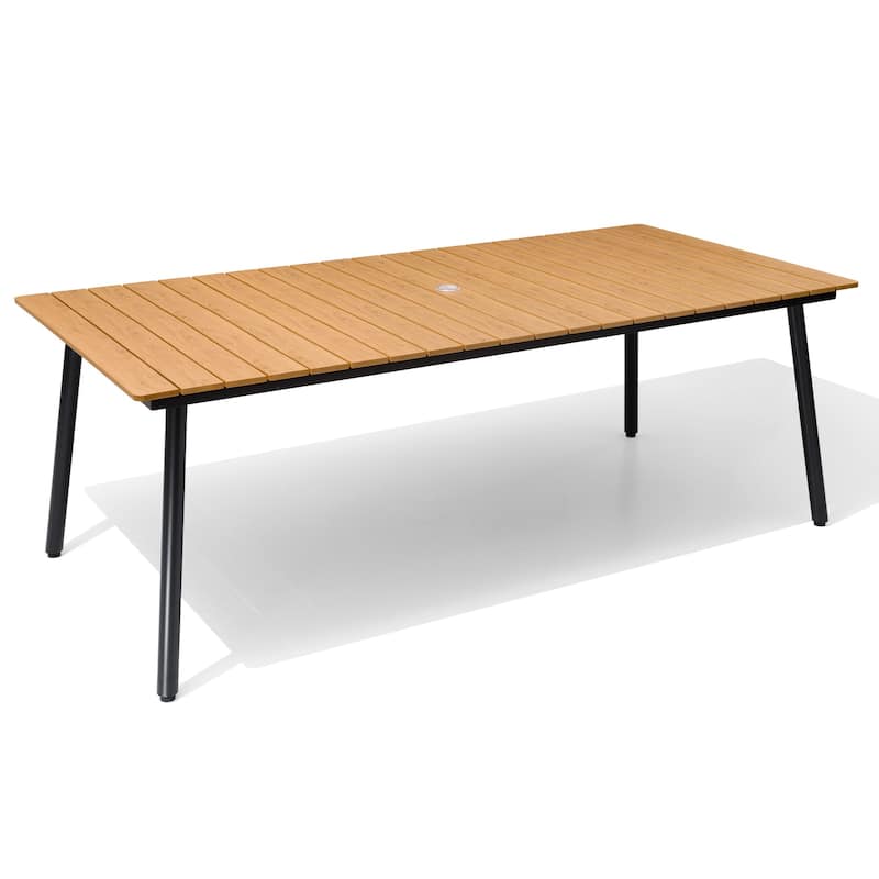 Outdoor Patio Rectangle Aluminum Dining Table with Umbrella Hole - Brown-82.48 inches