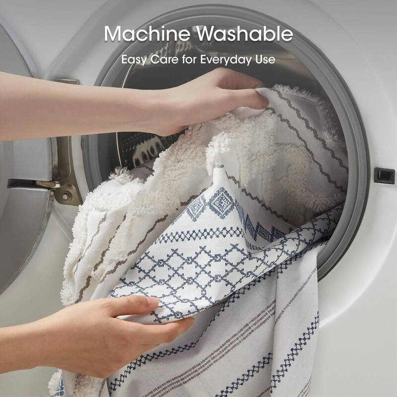 INK+IVY Imani Cotton Printed Shower Curtain with Chenille