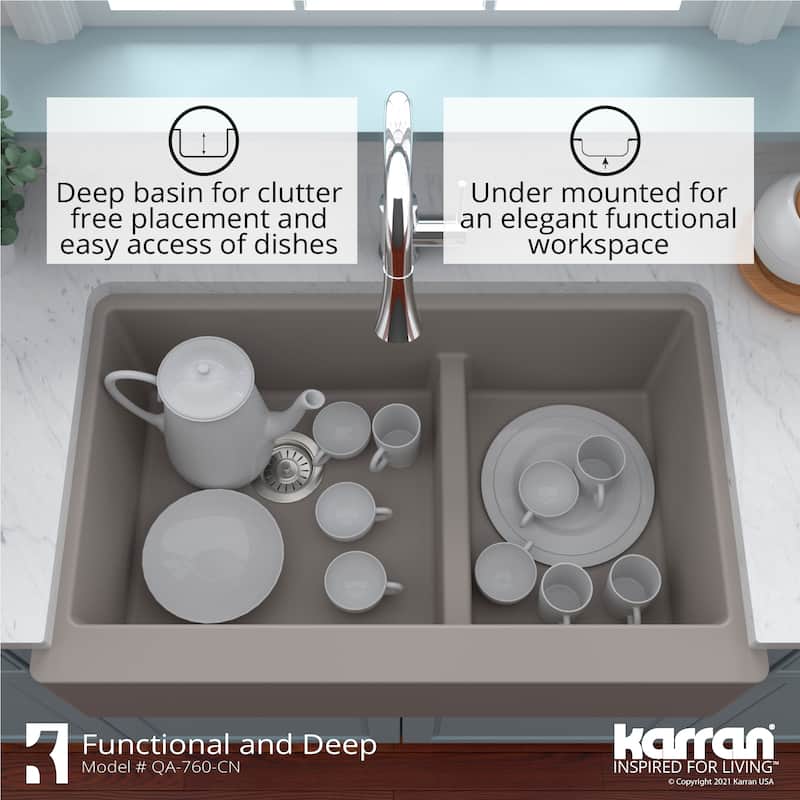Karran Farmhouse/Apron-Front Quartz Double Bowl Kitchen Sink