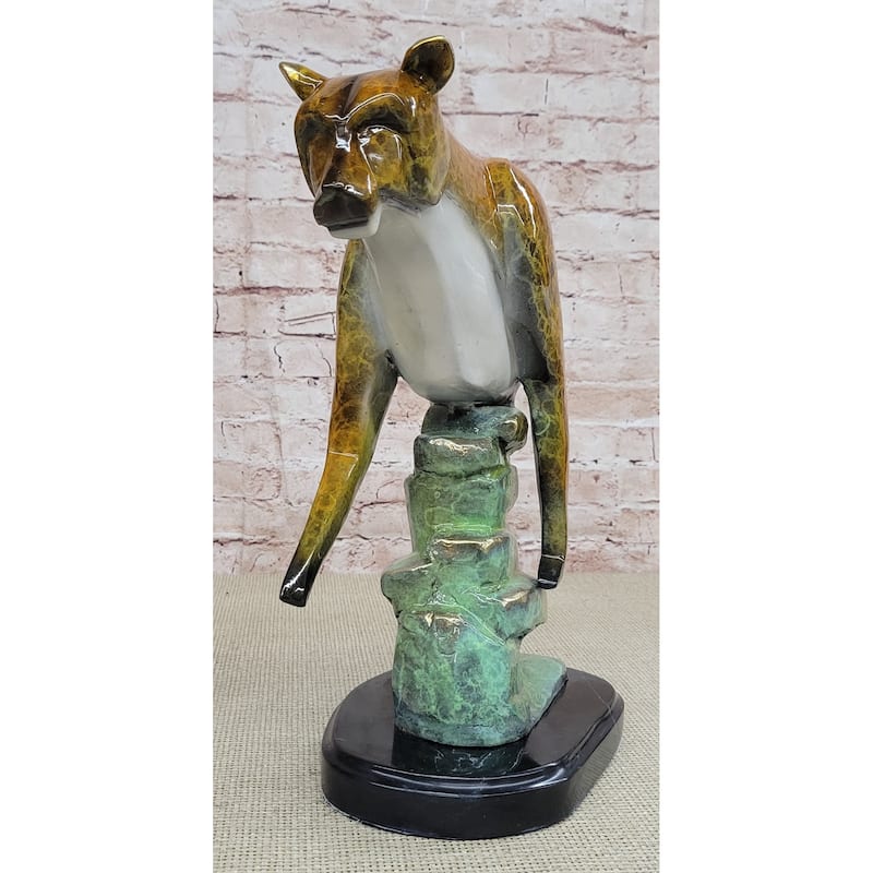Bronze Metal Cougar Mountain Lion W/ Glazed Patina Finish Statue Sculpture Limited Edition 14 Inches X 10 Inches