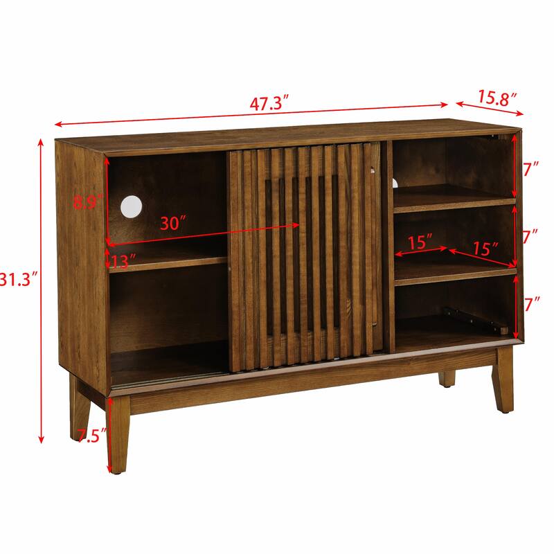 47" Farmhouse Sideboard - Fluted Cabinet with Solid Wood Feet
