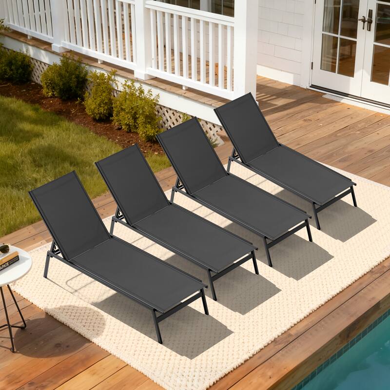 VredHom Outdoor Patio Stackable Adjustable Chaise Lounge Chairs