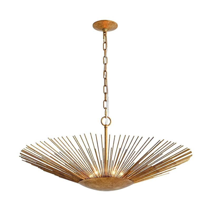 6-Light Vintage Luxury Gold Foiled Wide Wide Sunburst Chandelier 32in